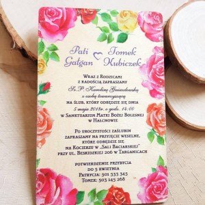 Zaproszenie drewniane  róże 